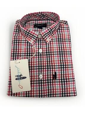 NWT Johnnie-O Boys Button Down Plaid Long Sleeve Shirt Red/blue Size 8